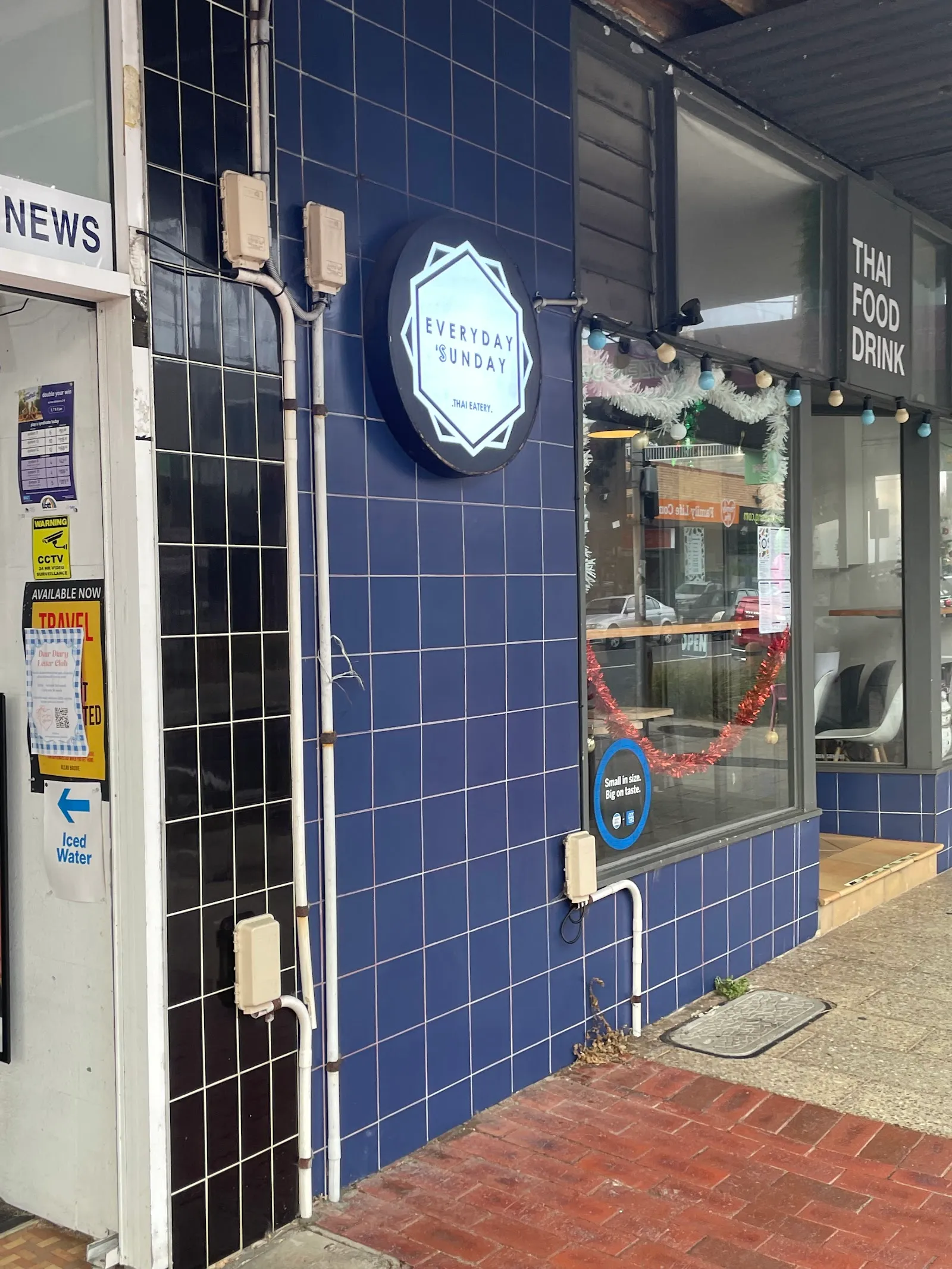 The blue-tiled Everyday's Sunday storefront on Balcombe Rd, Black Rock.